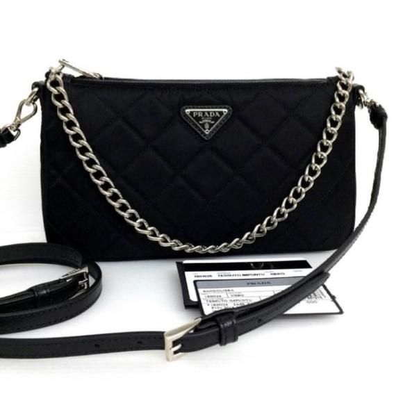 Prada Black Tessuto Nylon Quilted Chain Crossbody - Picture 8 of 10